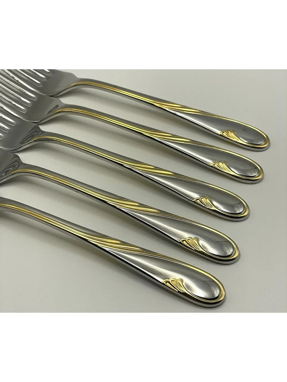 (5) Gorham GOLDEN SWIRL 18/8 Stainless Japan Dinner Fork Lot ~ 7 7/8”